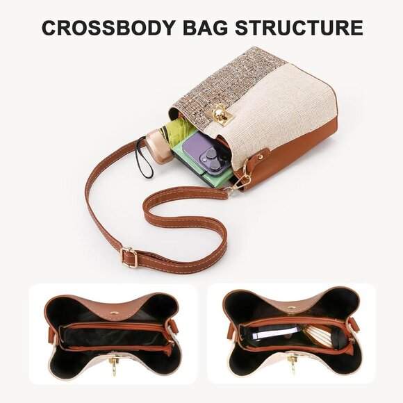 Brown PU Leather Crossbody Bag for Women, Stylish, Durable, Multiple Pockets - Picture 3 of 7